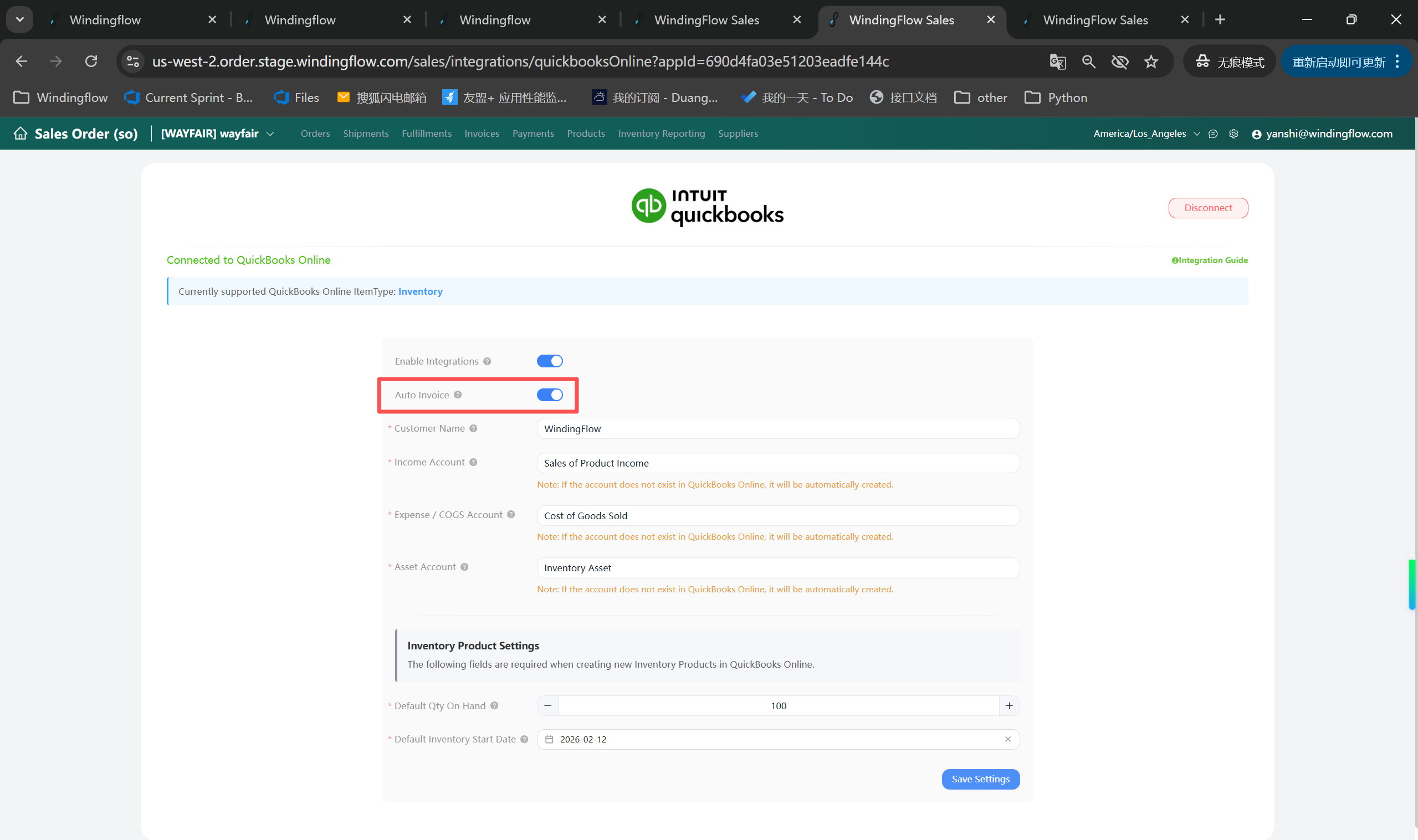 Auto Invoice setting